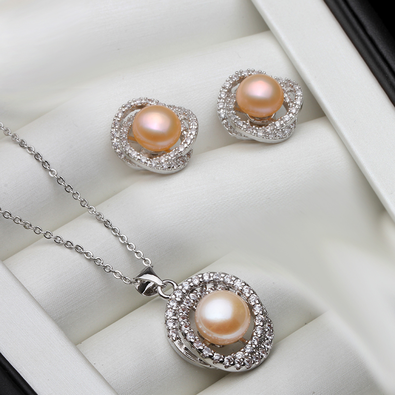 Real White Black Natural Pearl Necklace Earring Set For Women,Wedding 925 Sterling Silver Fine Jewelry Anniversary