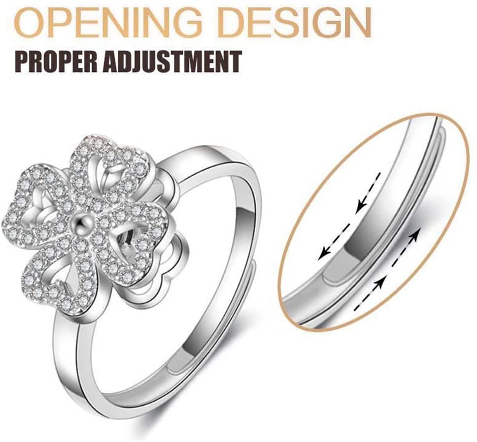 Rotating Jewelry Four-Leaf Adjustable Clover Ring Anxiety Women Good For Spinner Sparkling Gentle Flower Ring For Festival Gifts