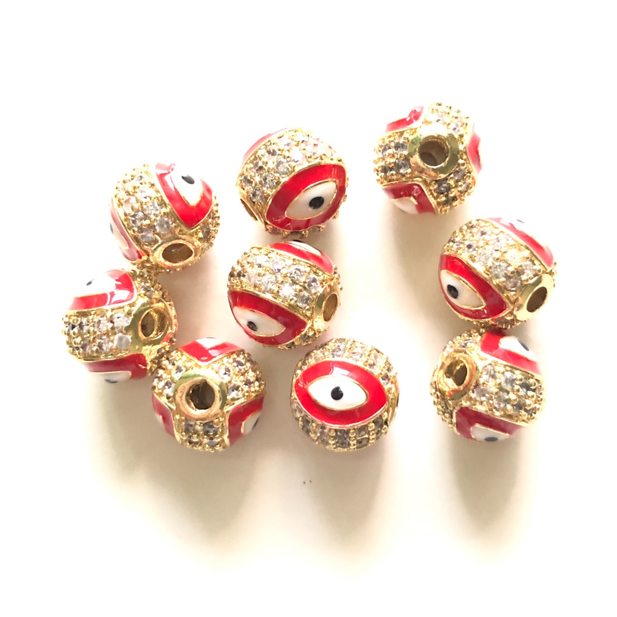 10pcs/Lot 10mm Evil Eye Print Round Ball Spacer Beads for Women Bracelet Girl Necklace Making Gold-Plate Jewelry Waist Accessory