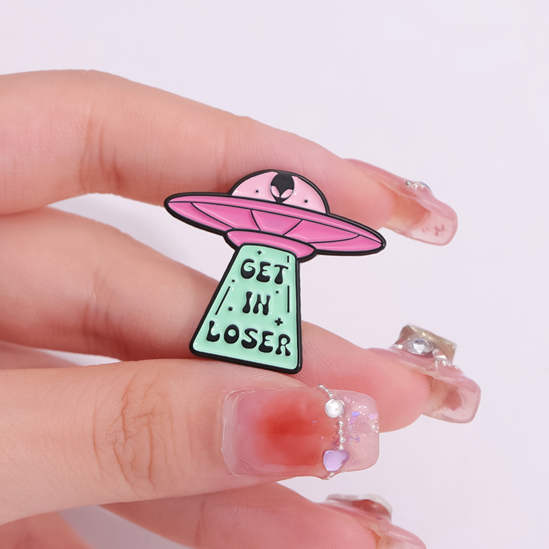 5pcs Pink Alien Letter Short Sentence Surrounding Pins Customized Brooch Lapel Badge Interesting Jewelry Gift for Children and F