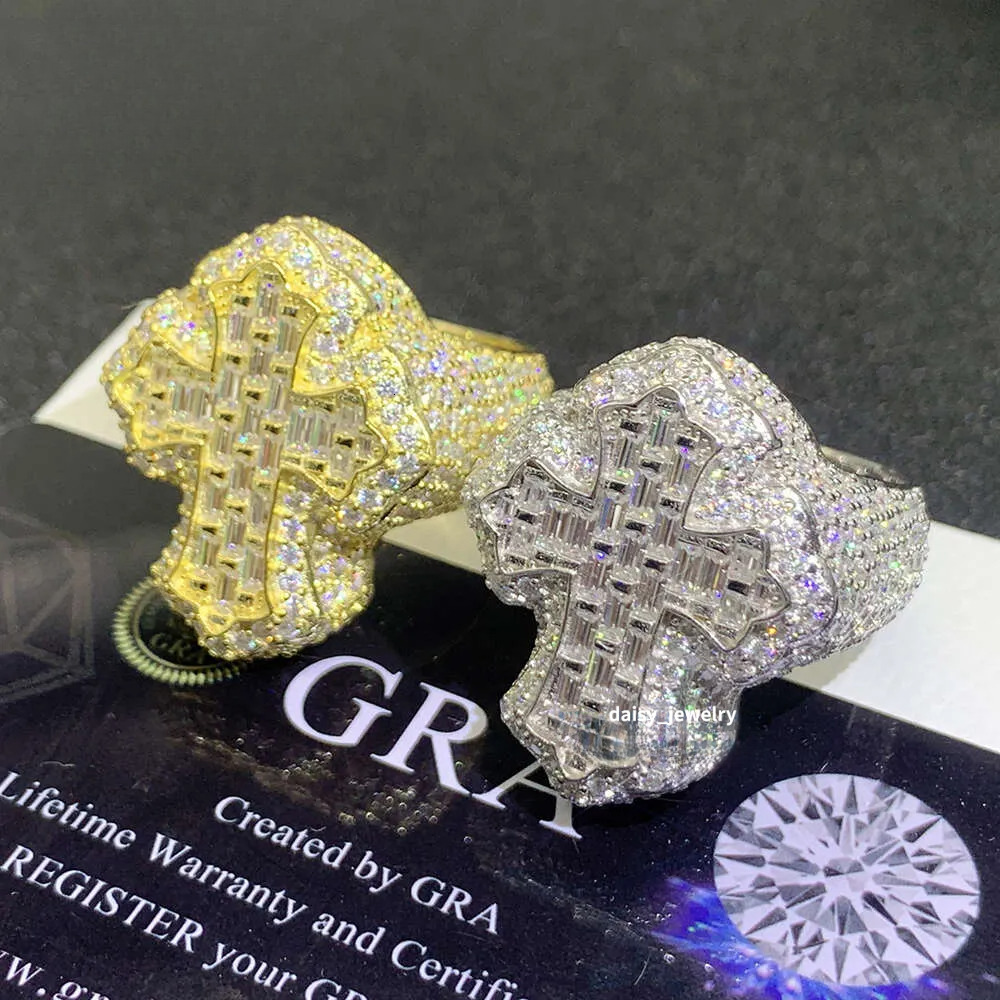 Ready To Ship Sterling Sier S Fine Jewelry Cross Design Hip Hop Iced Out VVS Moissanite Diamond Men Ring