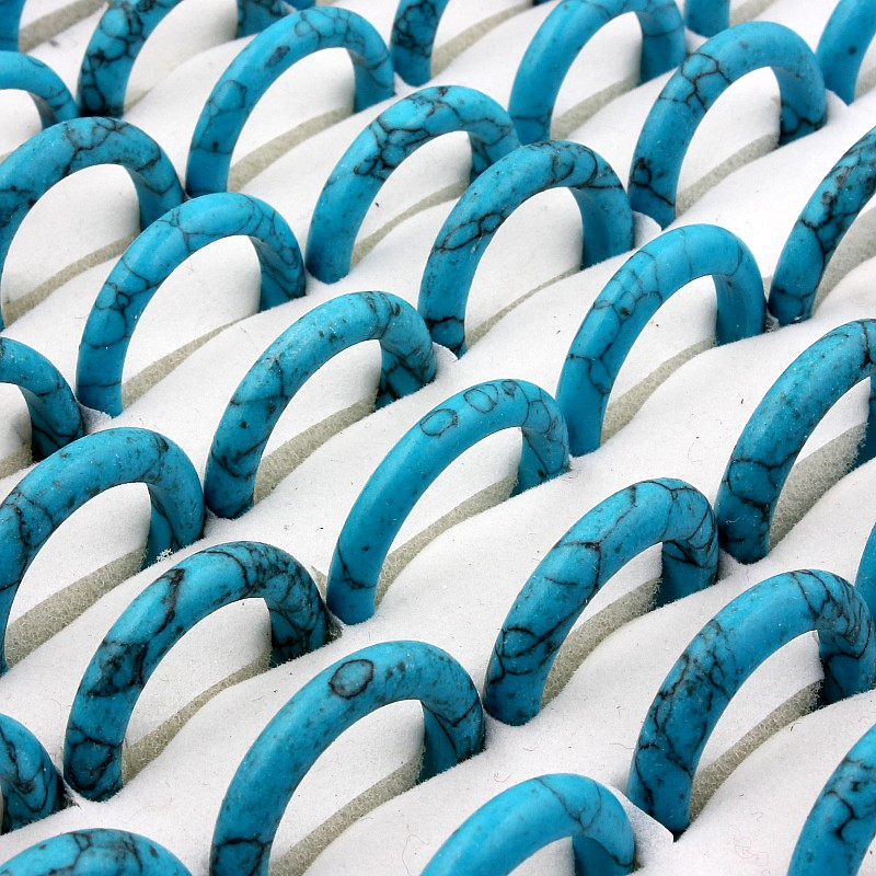 QianBei Wholesale 10Pcs/set Oval Shape Blue/Green Stone Rings Turquoises Ring Wedding Engagement Jewelry Rings For Women Men