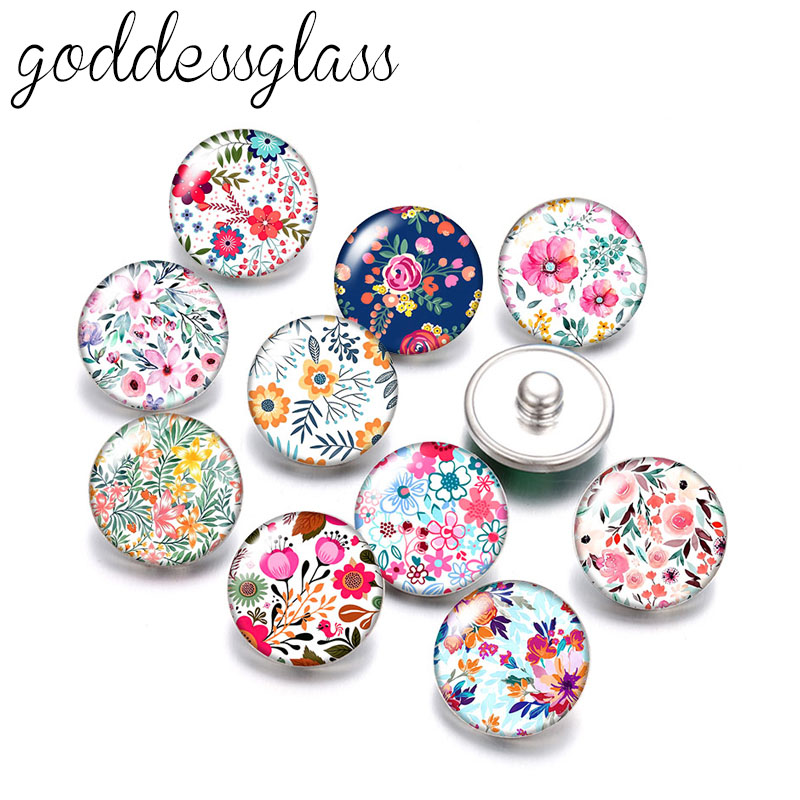 New Beauty Flowers pattern 10pcs Round photo 12mm/18mm snap buttons for 12mm/18mm snap necklace DIY findings jewelry