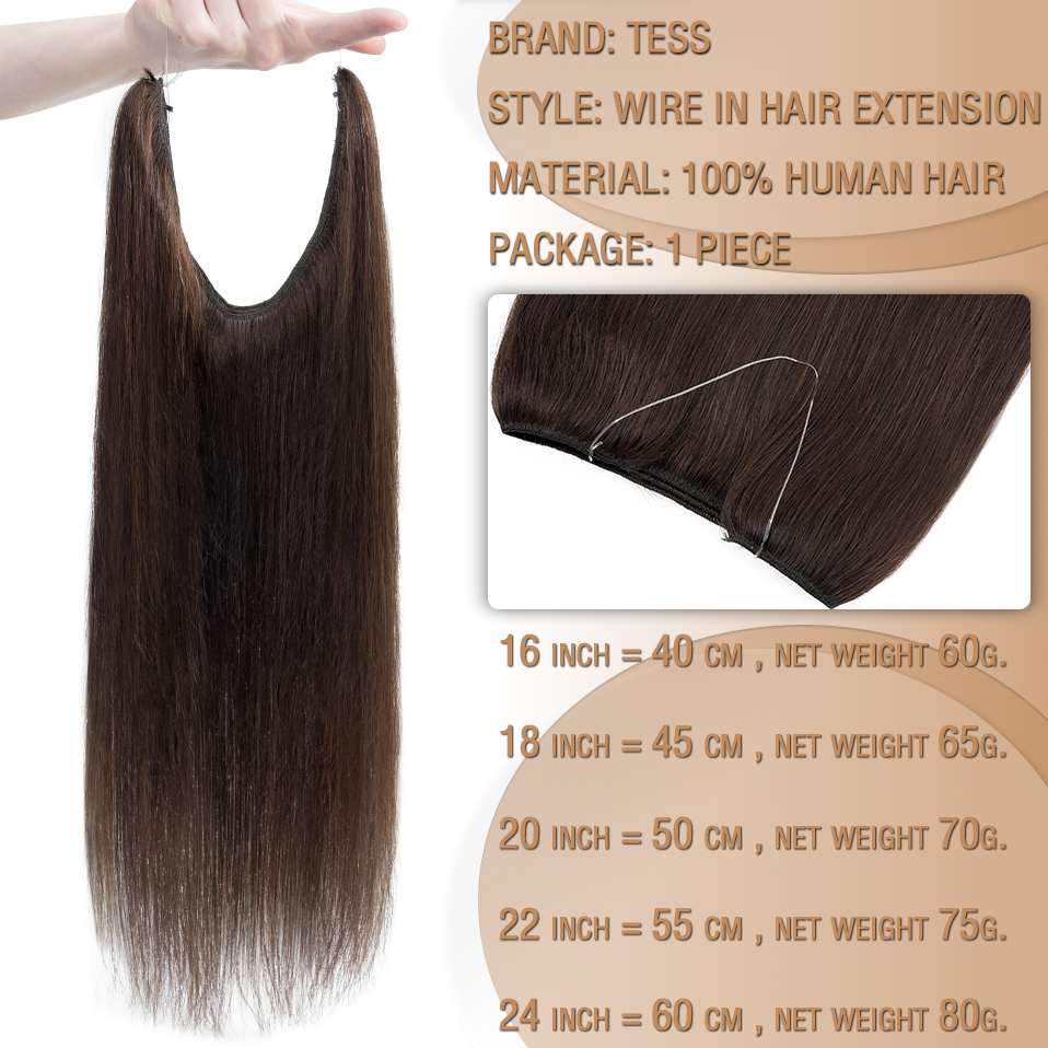 TESS Wire In Hair Extensions Natural Hair Extensions Full Head Bundles Human Hair 24inch 80g Thick Straight Invisible Hairpiece