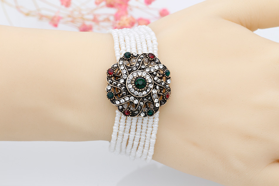 SUNSPICE MS. African Bead Bracelet Round Flower Charm Bracelets Antique Color Vintage Resin Indian Jewelry Ethnic Banquet Gift
