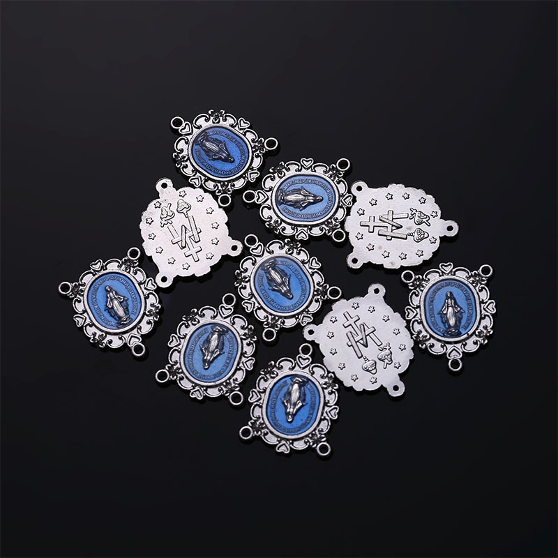 10 pieces/Catholic Virgin Mary Rosary Center Connector Trend Jesus Cross Pendant Medal, Connector for Jewelry Making