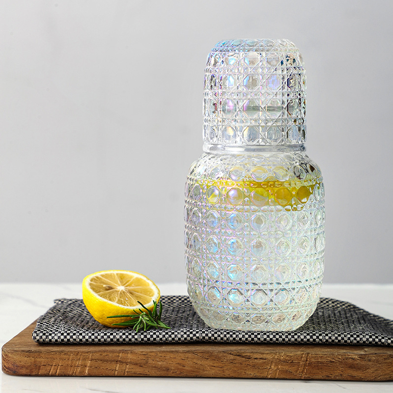 440ml Glass Water Bottle With Glass Cup Set Bedside Carafe Night Water Carafe home garden kitchen barware bar set