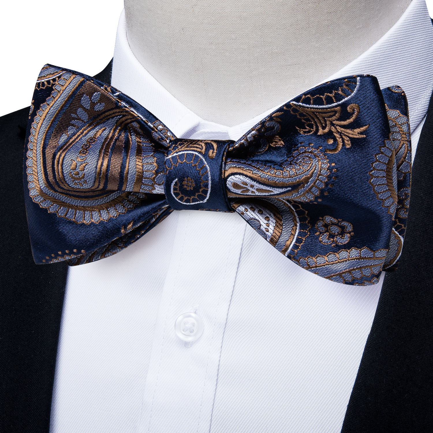 Men BowTies Silk Homme Floral Blue Bow tie Cufflinks Hankerchief 3pcs Set For Wedding Party Prom Formal Suit Accessories Tuxedo