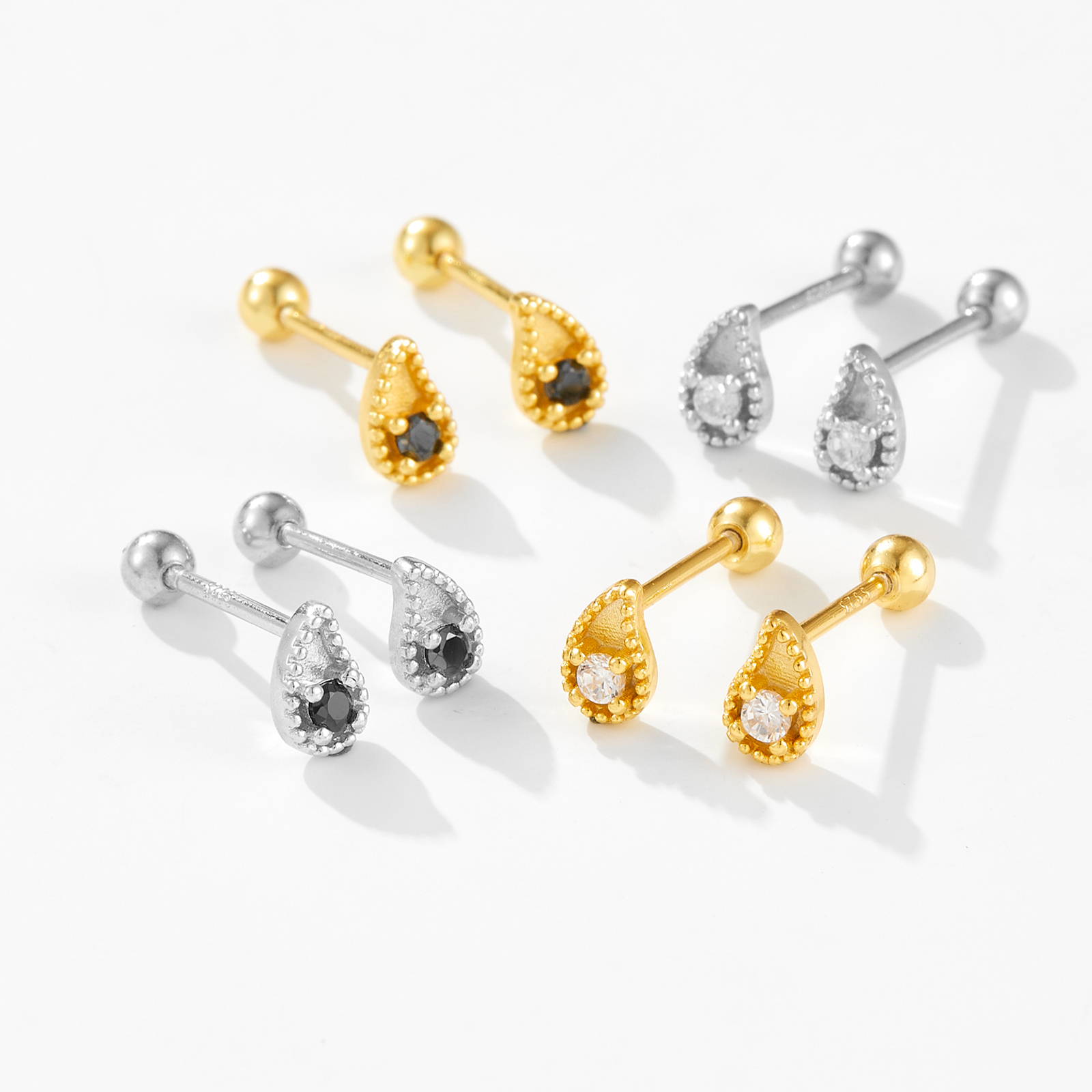 ANDYWEN 925 Sterling Silver Gold Water Droplets Stud Earring Mini Piercing Rock Punk Jewelry Clips Accessories Wedding Gift
