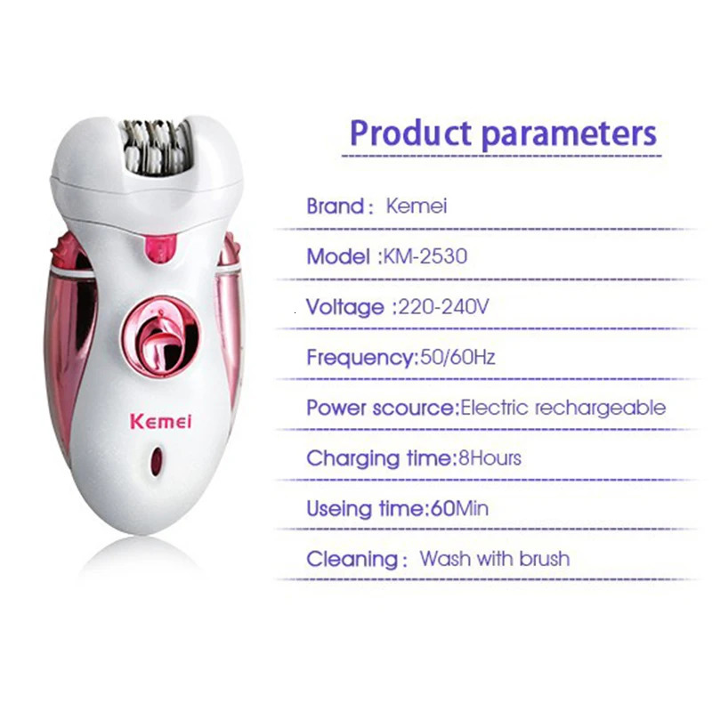 Kemei 4 in 1 Rechargeable Hair Epilator Women Shaver Female Electric Hair Shaving Machine Body Lady Trimmer Removal 240624