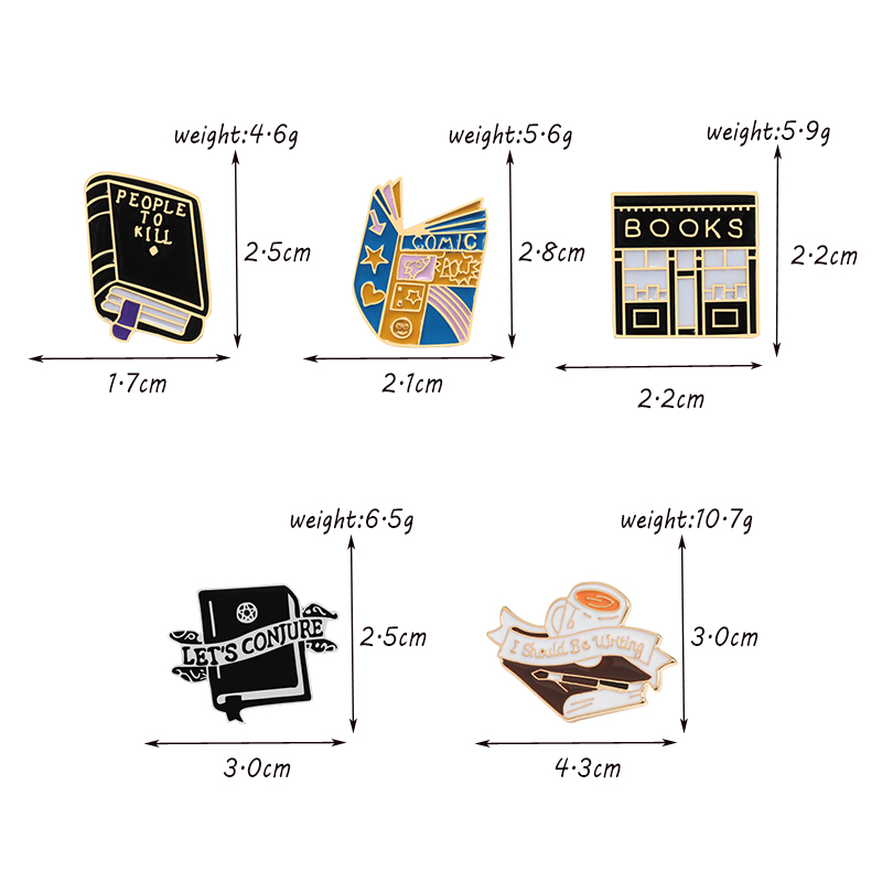 Black Punk Magic Book Enamel Pins Funny Library Books Brooches Backpack Clothes Metal Lapel Pin Badges Jewelry Gifts for Friends