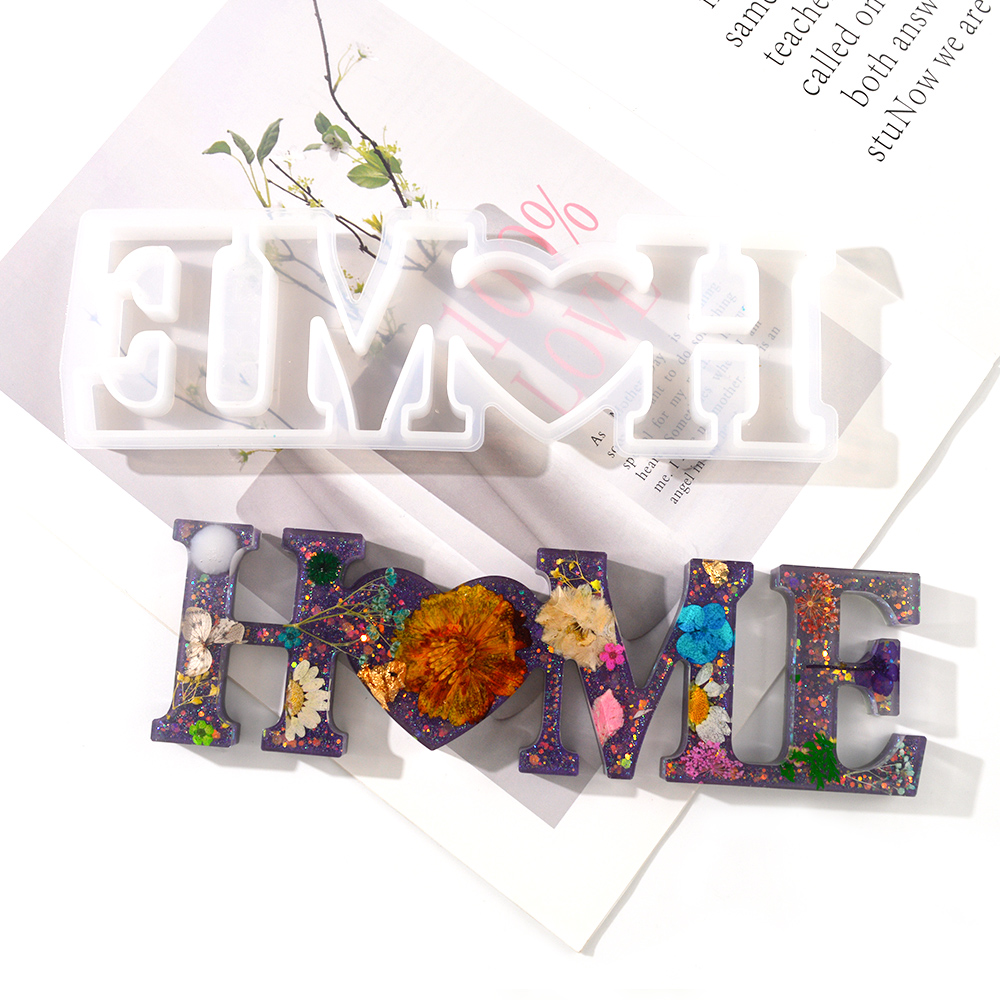 Obverse Reverse Side Moule Resine HOME FAMILY LOVE Shape Letter Resin Mold DIY Crafts Casting Sign Silicone Liquide Pour Moulage