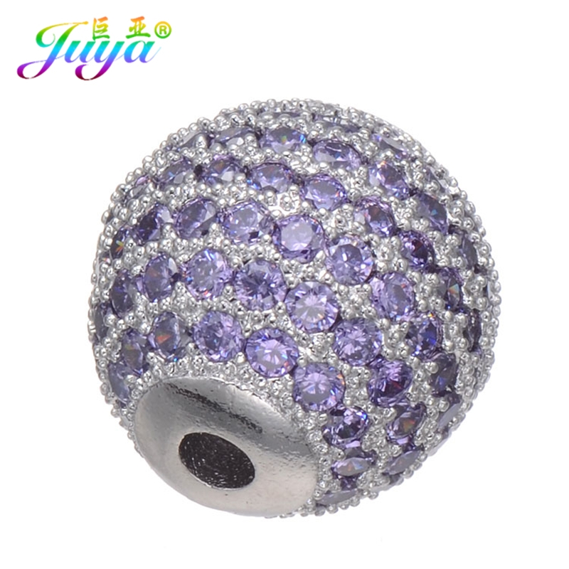 Juya DIY Jewelry Metal Beads Micro Pave Colorful Crystals Handmade 12mm Metal Ball Beads For Women Men Beadwork Jewelry Making