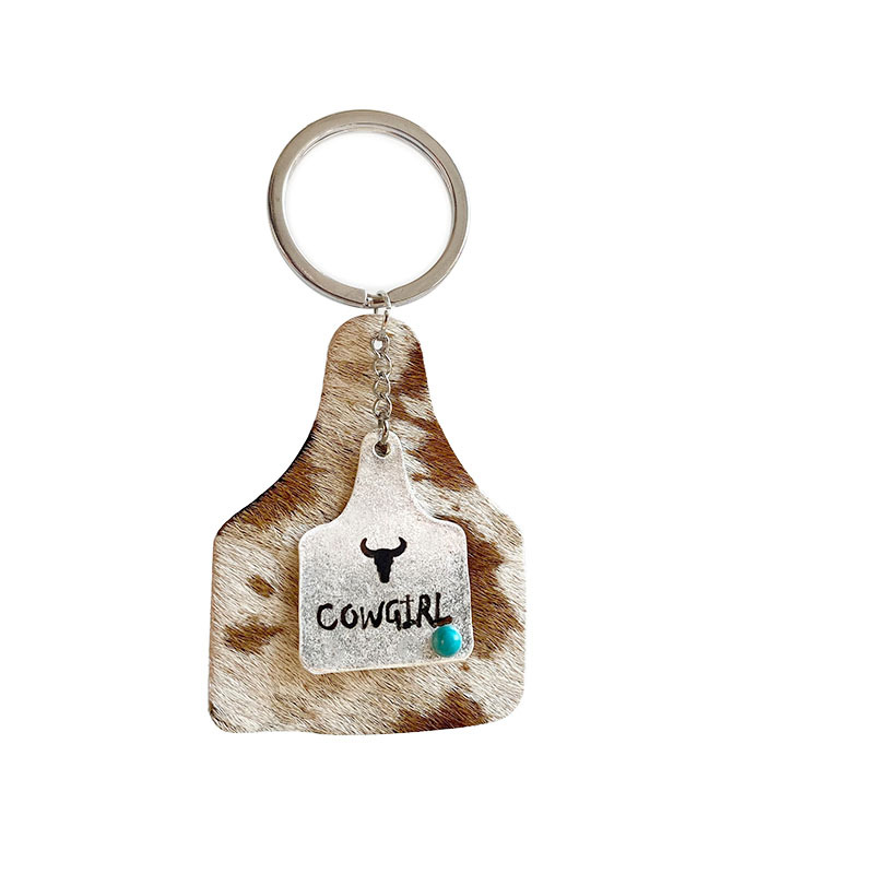 2021 Western Turquoise Metal Bull Head Shape Jewelry Cactus Horseshoe Bull Head Creative Leather Keychain for Women Men Gift