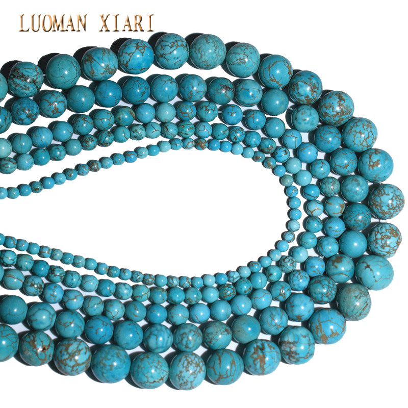 Wholesale Natural Blue Turquoises Stone Beads Round Loose Beads For jewelry Making DIY Bracelet Necklace 4-12mm Strand 15.5''