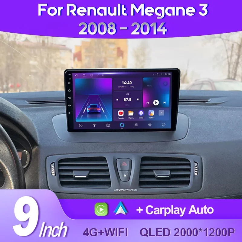 QSZN For Renault Megane 3 2008 - 2014 2K QLED Android 13 Car Radio Multimedia Video Player GPS AI Voice CarPlay 4G Navigation