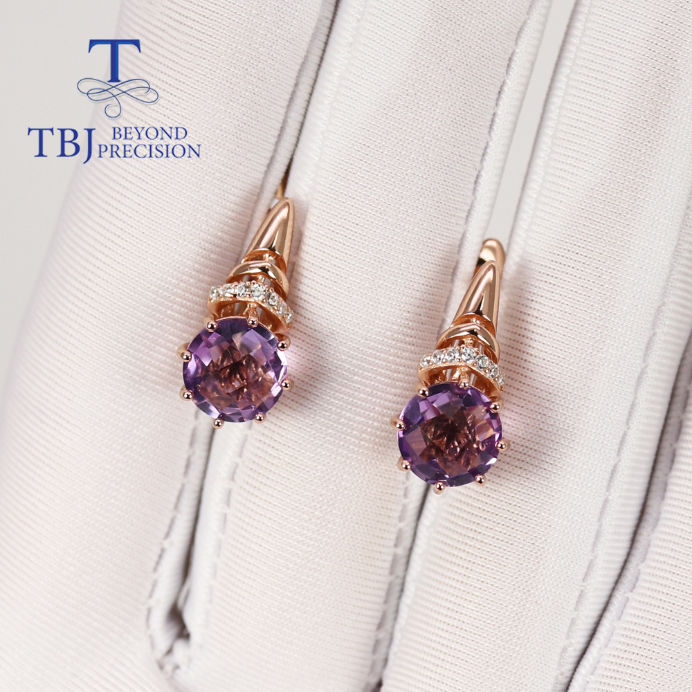 Briolette Special cut natural Brazil amethyst gemstone round 8.0mm earrings 925 sterling silver simple design woman fine jewelry