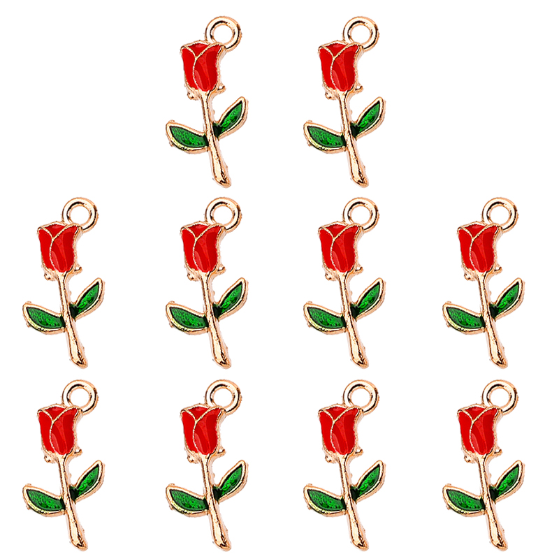 20Pcs 19x10mm Colorful Sweet Romantic Red Rose Blue Pink Flower Pendant Cute Drip Oil Alloy Charm For Jewelry Making Supplies