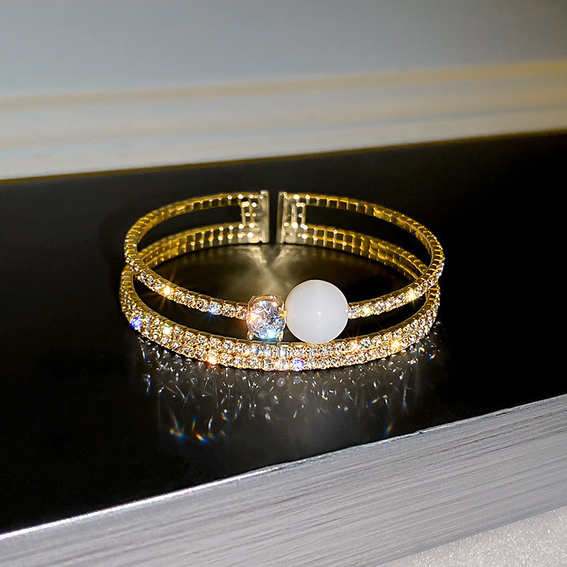FYUAN Shine Golden Geometric Multilayer Rhinestones Bracelet & Bangles For Women Pearl Cuff Bracelets Weddings Jewelry