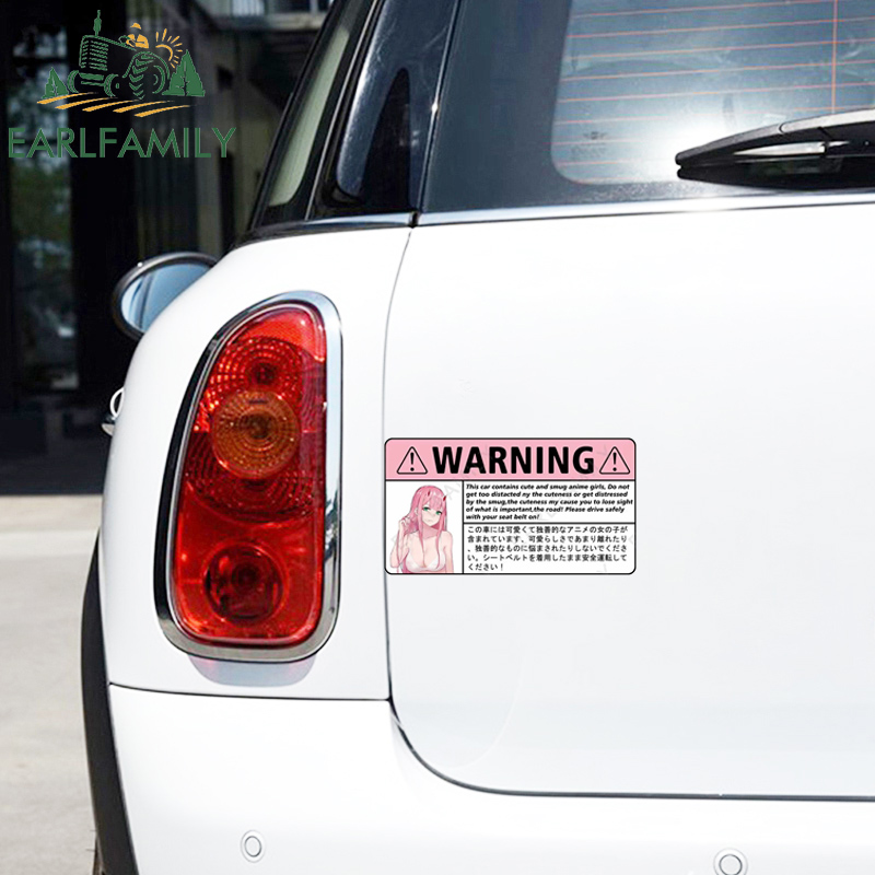 EARLFAMILY 13cm x 7.1cm for Sexy Anime Zero Two Warning Car Accessoires Decal Creative Motorcycle Sticker Vinyl Car Wrap Decor