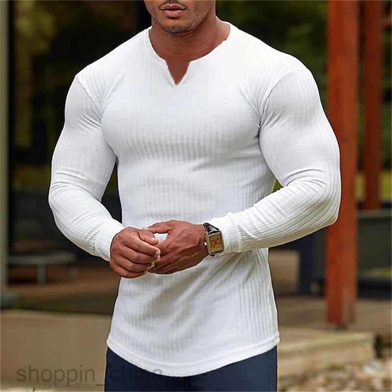 Men's T Shirts Solid striped fitness long sleeved Male basketball running training elastic sports tight fitting T-shirt with a base tees tops