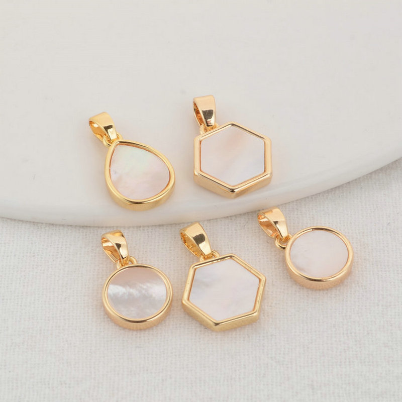 14K Gold Color Plated and Sheel Drop Round Shape Charms Pendants Jewelry Making Supplies Diy Accessories