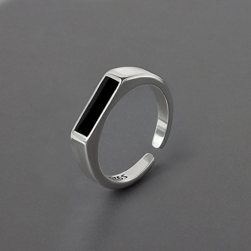 Silver Color Trendy Rings For Women Vintage Minimalist Handmade Black Stone Finger Jewelry Punk Hip-Hop Party Gifts