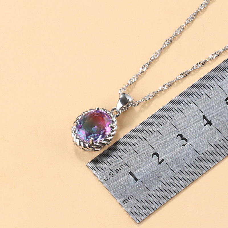 13-Colors Stone 925 Silver Bridal Jewelry Sets Wedding Ring Costume Earrings Pendant Chain Necklace For Women Christmas Gift