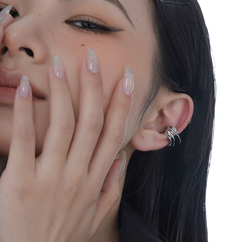 F.I.N.S 1PC Exaggerated Wide S925 Sterling Silver Geometric Ear Clip No Pierced Bump Earcuff Catilage Fine Jewelry No Ear Hole