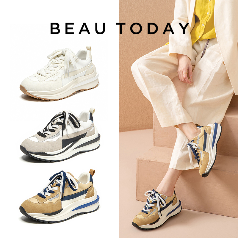 BeauToday Casual Sneakers Women Cow Suede Synthetic Leather Patchwork Mixed Colors Lace-Up Round Toe Ladies Waffle Shoes 29439