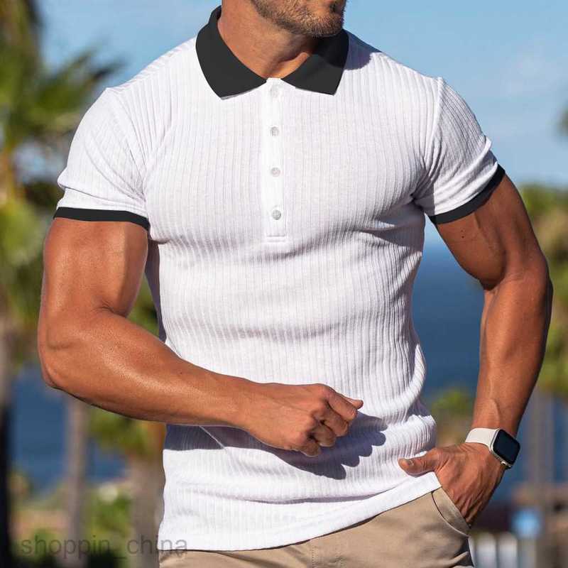 Men Polos Shirts New Men's Slim Fit Colored Collar Casual Vertical Stripe Short Sleeve Youth Male Wear tops