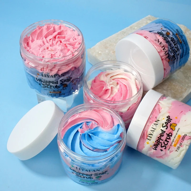 Private Label Whipped Bath Soap Clean Moisturizing Handmade Body Wash Cream Foaming Shea Butter Rainbow Scrub 200g 240624