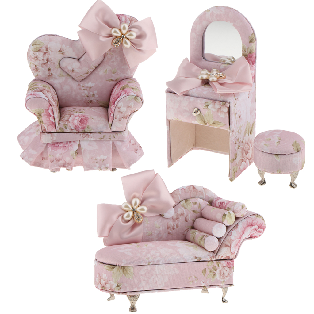 Small Sofa Furniture Shape Childrens Kids Musical Jewellery Box Perfect Gift Pink Butterfly Fabric Mini Furniture Jewelry Box