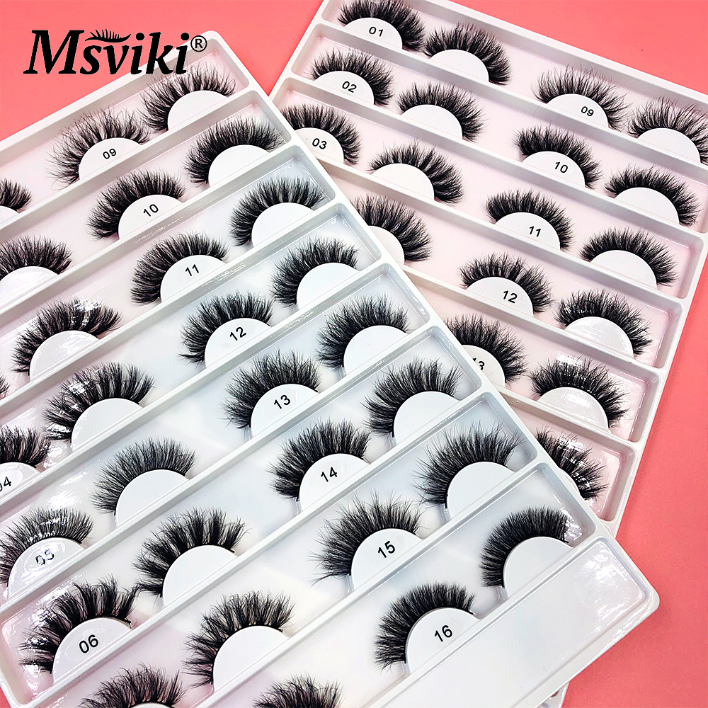 Natural Short 8-20MM Mink Eyelashes Wispy 3D 5D Mink Lashes Bulk Wholesale 16 Pairs False Eyelashes Box Package Makeup Supplies