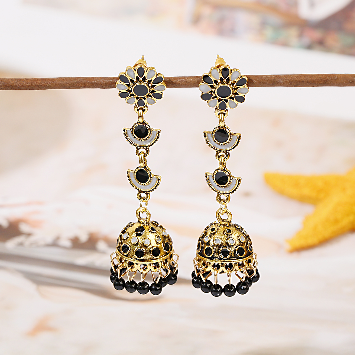 Gypsy Jewelry Jhumka Jhumki Multicolor Beads Tassel Indian Earrings For Women Flower Carved Long Dangle Afghan Egypt Turkish