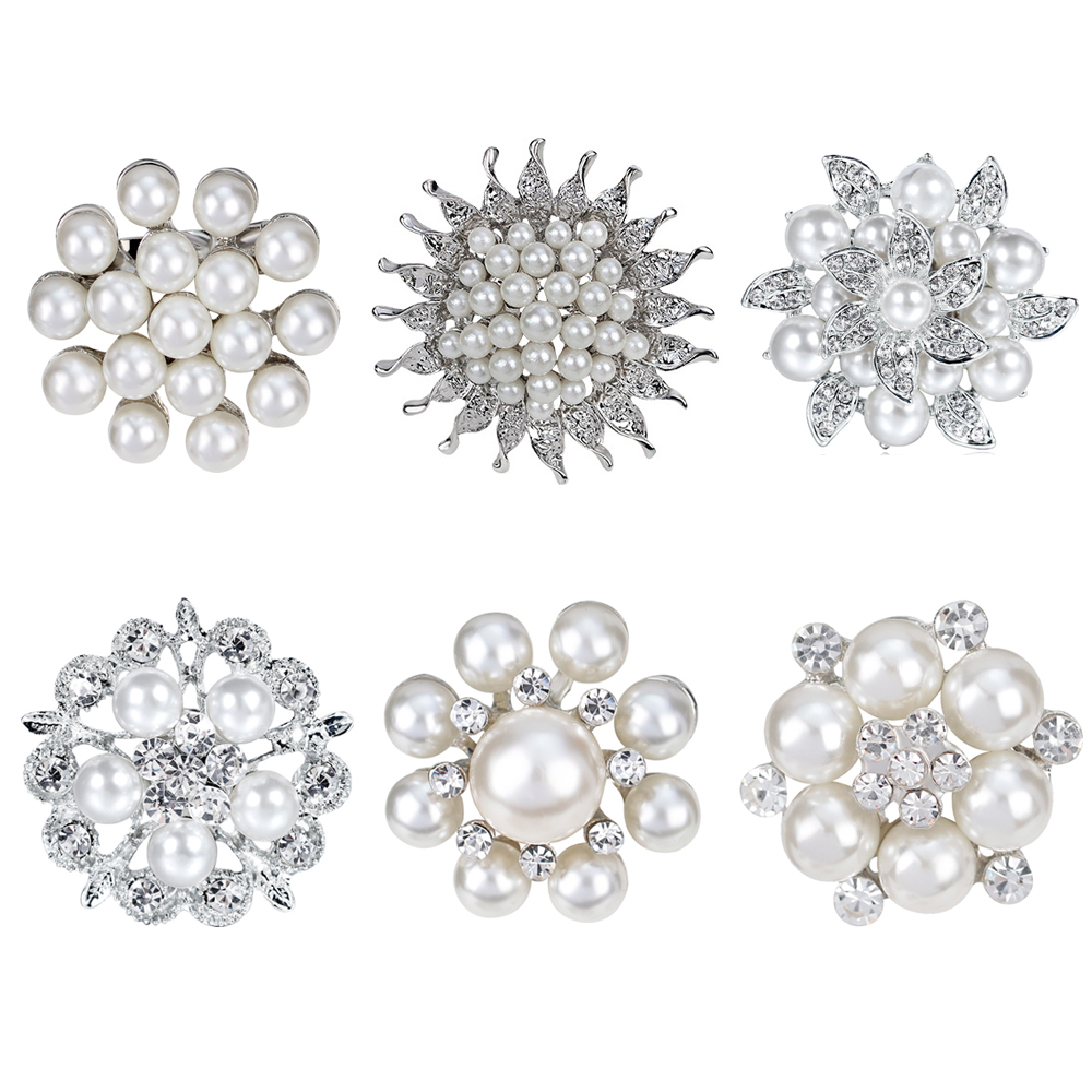 Cute White Pearl Crystal Brooches For Women Badges for Clothes Jewelry Collar Pins Gifts Accessories for Friends
