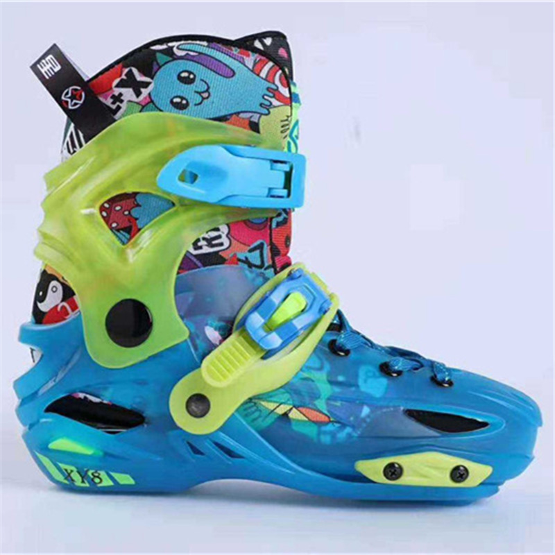 Kids Single Line Roller Skates Sneaker Blue Rose Inline Skating Shoes with Brake System for Children Outdoor Sports Street Road