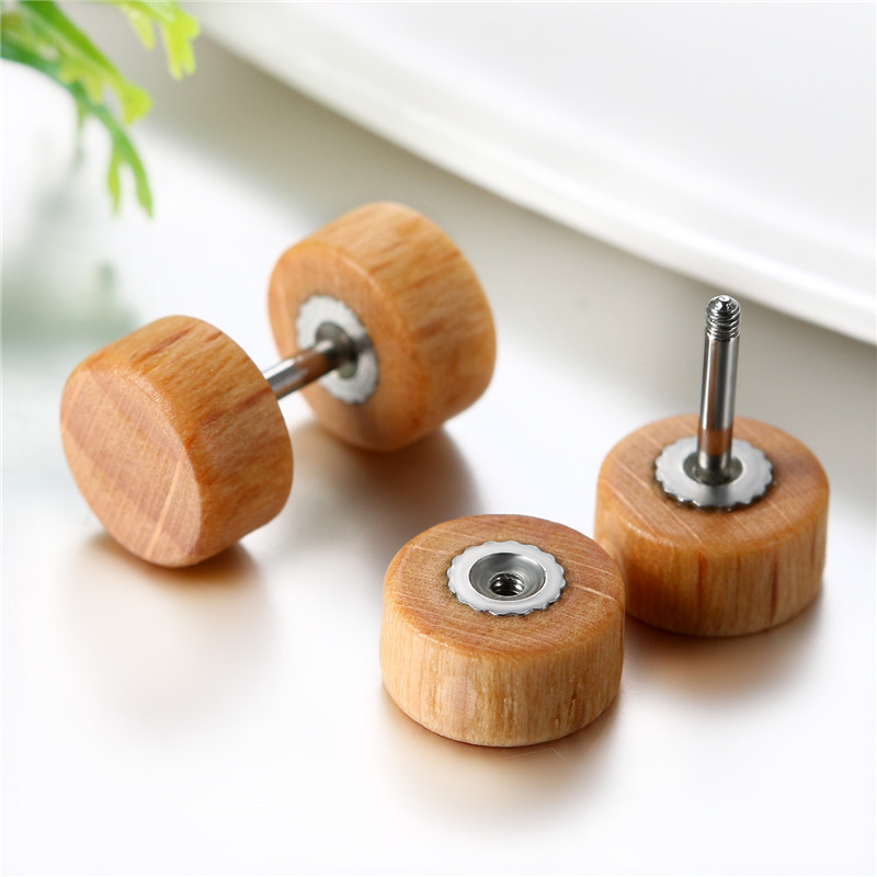 Boniskiss Men Earrings Stud 8/10mm/12mm Wood Dumbbell Barbell Earrings Double Sided Women Earring Body Piercing Boucle D'oreille
