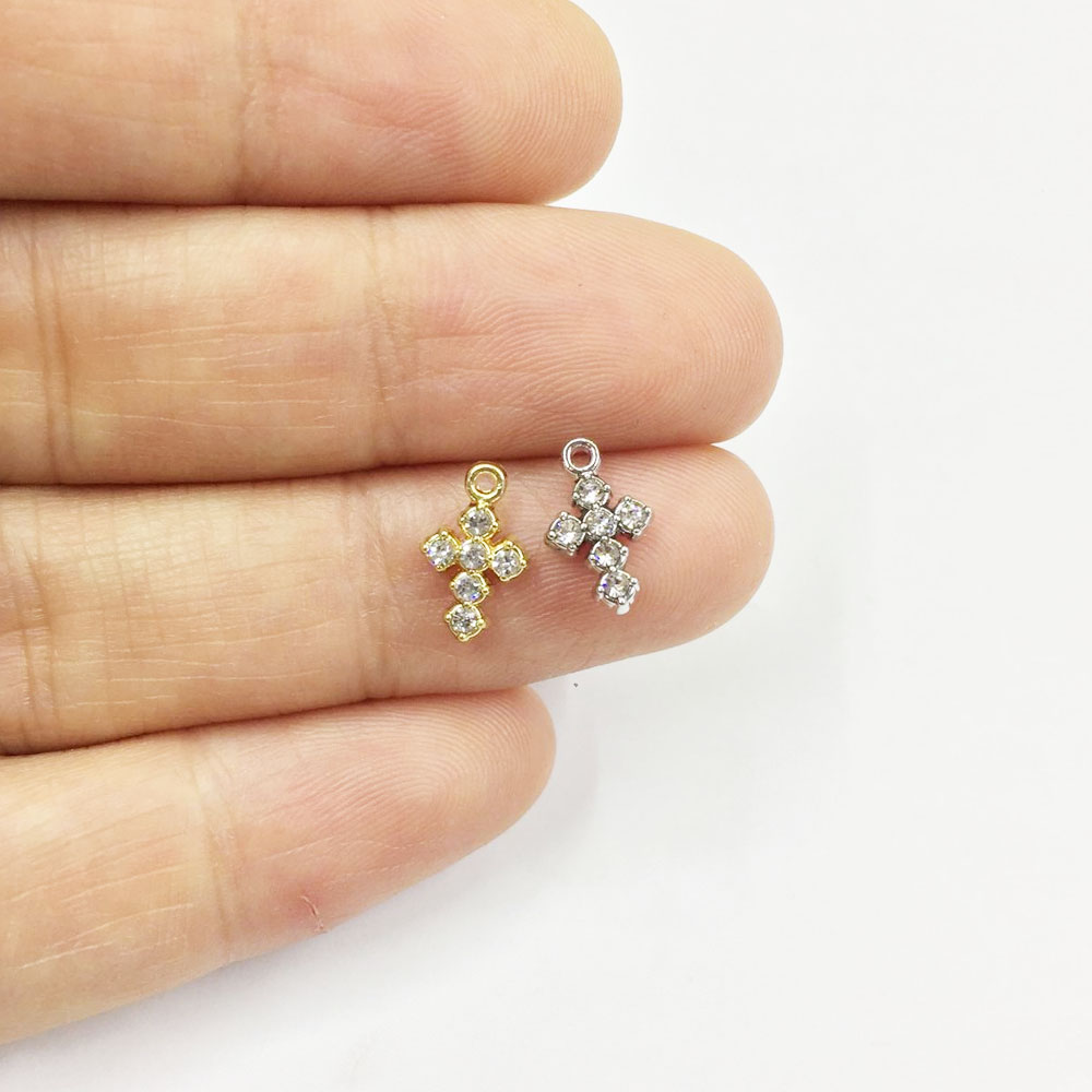 Eruifa 10pcs/8*6mm Tiny Cross Rhinestones Gold Plated Zinc Alloy Charms Pendant Jewelry DIY Necklace Bracelet Earrings 2 Colors