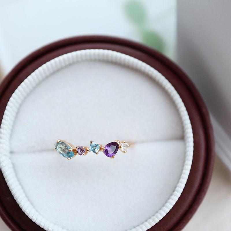 New inlaid amethyst sapphire ladies ring opening adjustable fresh and colorful art light luxury jewelry accessories