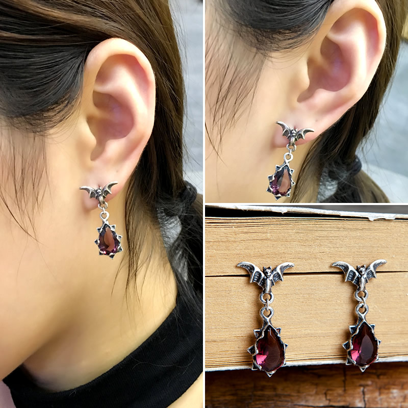 YIZIZAI 100% 925 Sterling Silver Creative Vintage Punk Style Bat Crystal Stud Earring For Women Party Jewelry Gift