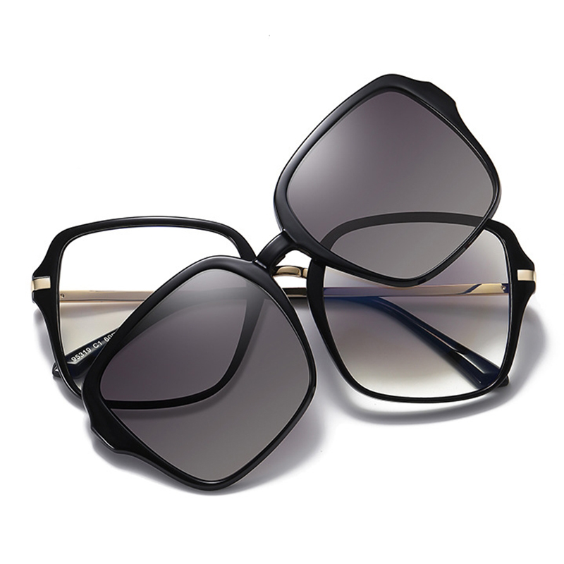 Pink 2 in 1 Magnet Square Sunglasses Women Trendy Polarized Ladies Sunglasses Big Clip On Anti Blue Light Transparent Glasses