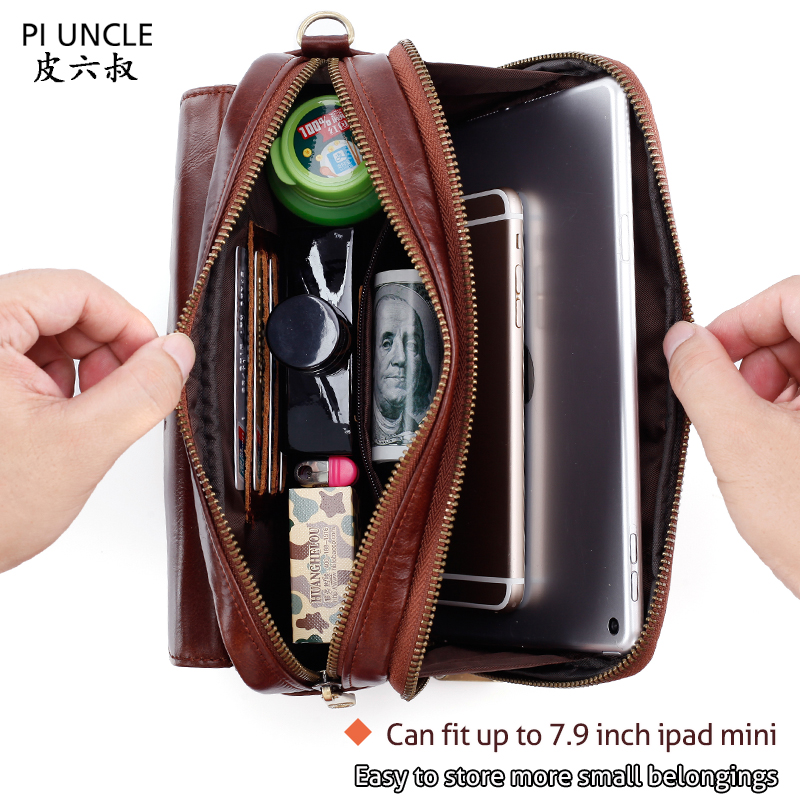 Men Genuine Leather Long Wallet Money Bag Double Zipper Male Wallet Pocket Case Purse 6.5" Cell/Mobile Phone Cigarette Bags