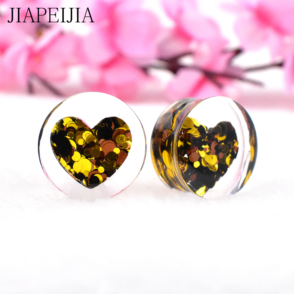 6-30mm Multicolor Circular Sequined Acrylic Ear Gauges Tunnels and Plug Heart-shaped Ear Expander Studs Stretching Body Piercing