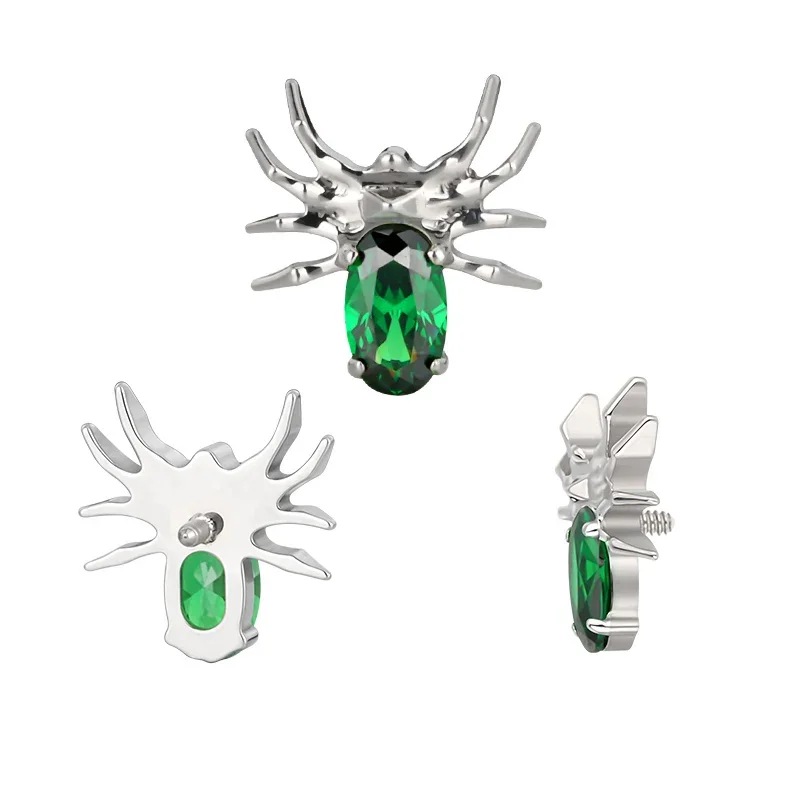 G23 Titanium Eight Legged Spider EAR Studs PIERC CZ Paved Top Threaded Labret Tragus Lip Earrings Personality Piercing Jewelry