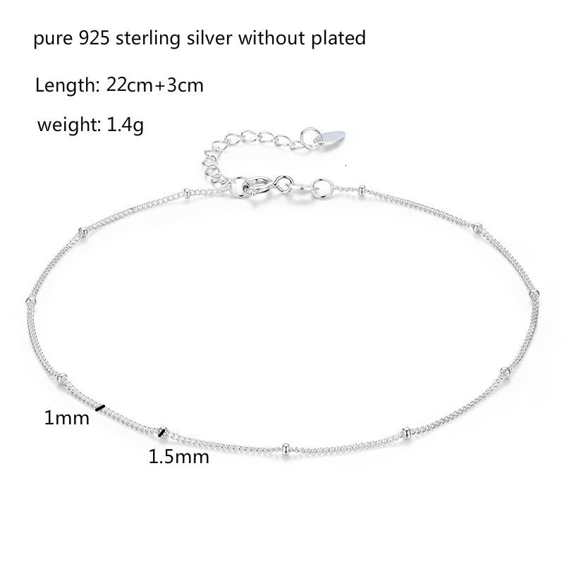 22+3cm Thin Pure Real 925 Sterling Silver Curb Bead Chain Anklet For Women Girls Foot Jewelry Leg Bracelet Barefoot Tobillera