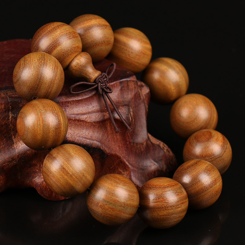 Buddhist Wooden Bracelets ,Natural Green Sandalwood Bead Bracelet,Prayer Big Bead Mala Bracelet Women Men Jewelry