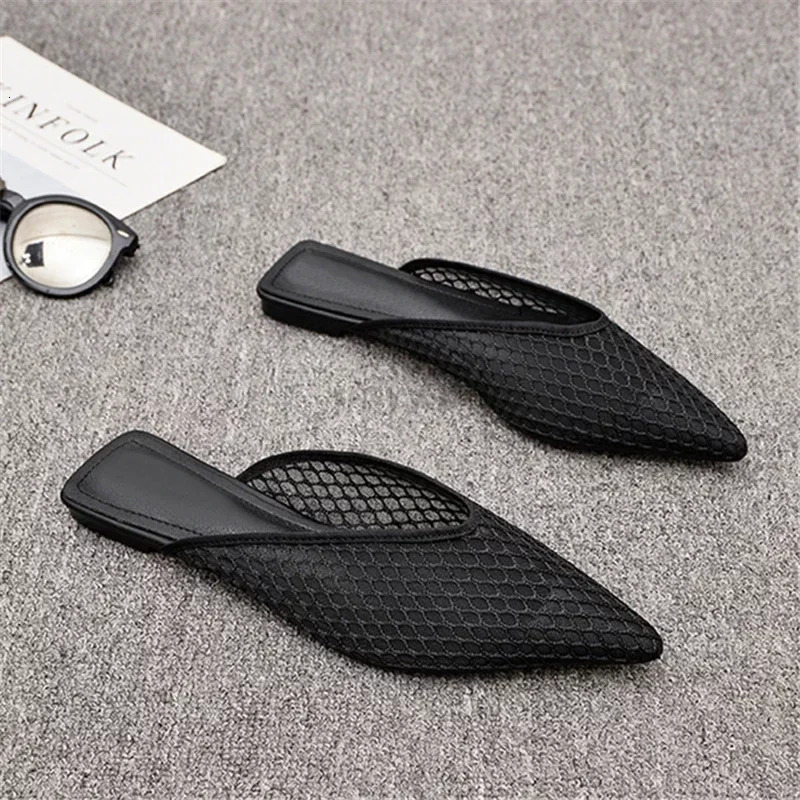 Big Size 42 Mesh Slippers Womens Shoes Summer Mesh Beach Shoes for Women Pointed Toe Flat Bottom Ladies Sandals Slippers 240624