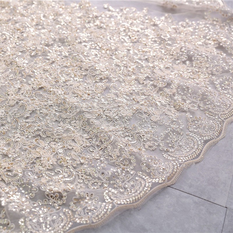 Luxury 3M Lace Edge Champagne Bridal Wedding Veils One-layer Sequin Appliqued Full Lace Adult Cathedral Veil Accessoires Mariage