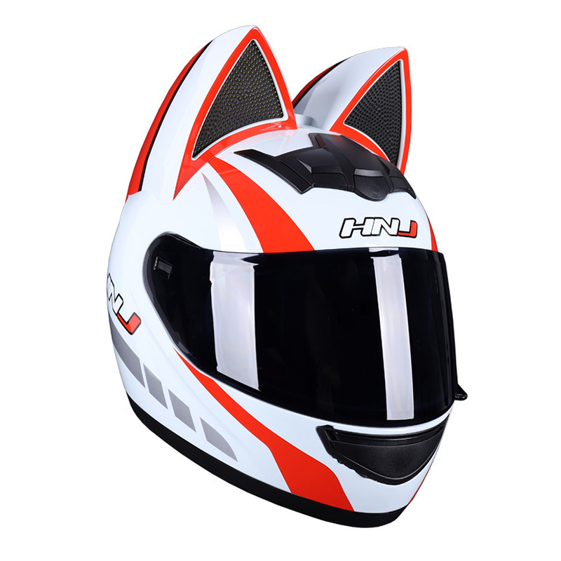 Motorcycle Helmets Men Women Cat Ear Helmets Full Face Helmet with Black Lens Four Seasons Moped Scooter Riding Motocross Helm